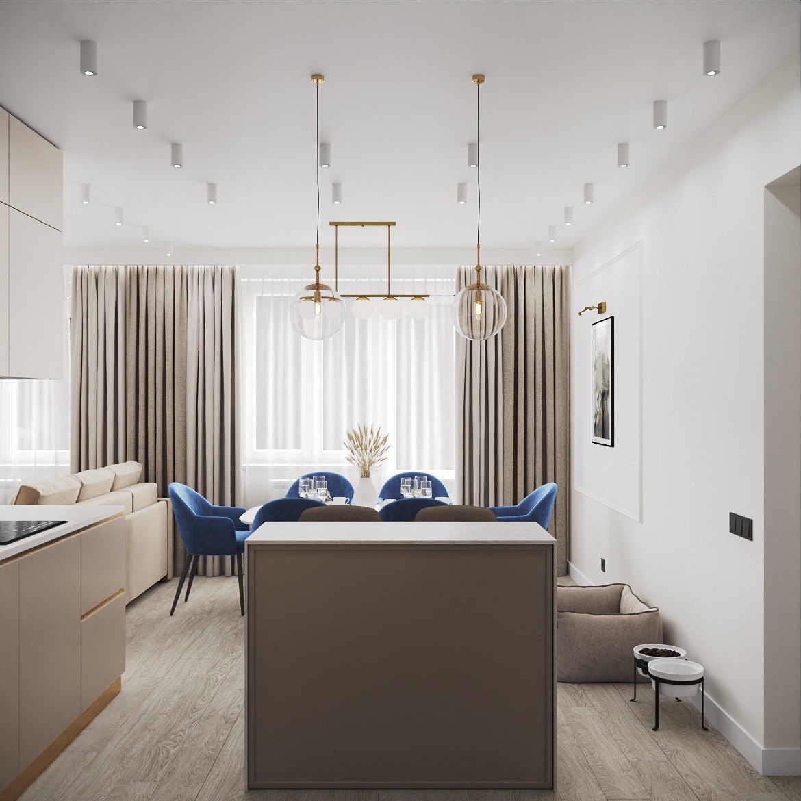 Стильный интерьер в бежевых тонах с ярким акцентом. Диван MACAO